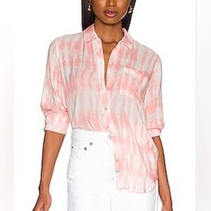 RAILS Josephine Bright Coral Tie Dye Lightweight Button Down Shirt Blouse XL